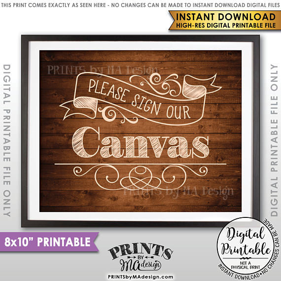 Please Sign Our Canvas Wedding Sign the Canvas Sign, Wedding Canvas Guestbook Sign, 8x10” Brown Rustic Wood Style Printable <Instant Download> - PRINTSbyMAdesign