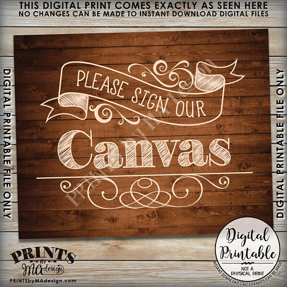 Please Sign Our Canvas Wedding Sign the Canvas Sign, Wedding Canvas Guestbook Sign, 8x10” Brown Rustic Wood Style Printable <Instant Download> - PRINTSbyMAdesign