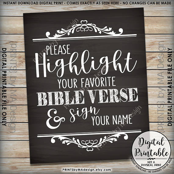 Highlight Your Favorite Bible Verse and Sign Your Name Wedding Sign, Sign our Bible, 8x10” Chalkboard Style Printable <Instant Download> - PRINTSbyMAdesign