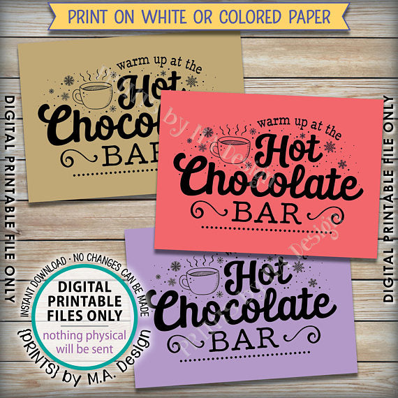 Hot Chocolate Sign, Warm Up at the Hot Chocolate Bar Sign, PRINTABLE 5x7” sign <Instant Download> - PRINTSbyMAdesign
