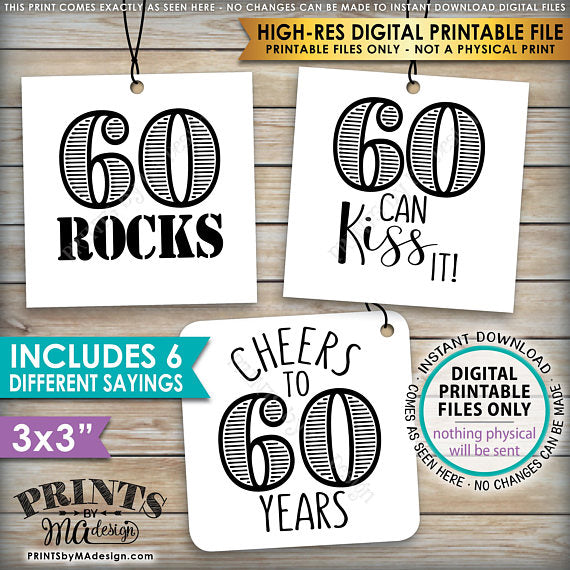 60th Birthday Party Candy Signs, 60th Candy Bar, 60 Sucks, 60 Blows, 6 ...