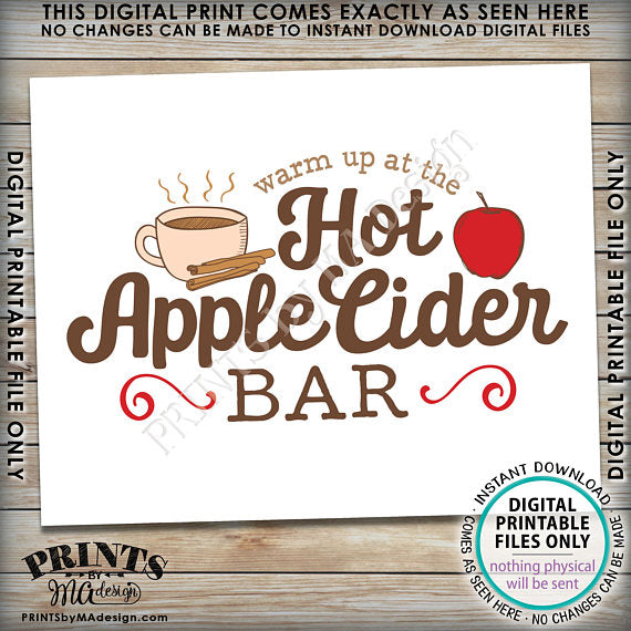 Apple Cider Sign, Warm Up at the Hot Apple Cider Bar, Autumn Decor, PRINTABLE 8x10" <Instant Download> - PRINTSbyMAdesign