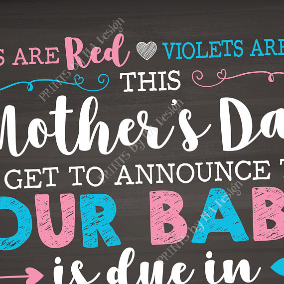Mother's Day Pregnancy Announcement Roses are Red Violets Blue Our Baby is Due in DECEMBER Dated PRINTABLE Chalkboard Style Reveal Sign <Instant Download> - PRINTSbyMAdesign