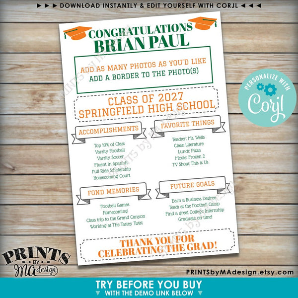 Graduation Party Sign, High School or College Graduation Party Decoration, Milestones, PRINTABLE 24x36” Sign (Edit Yourself with Corjl) - PRINTSbyMAdesign