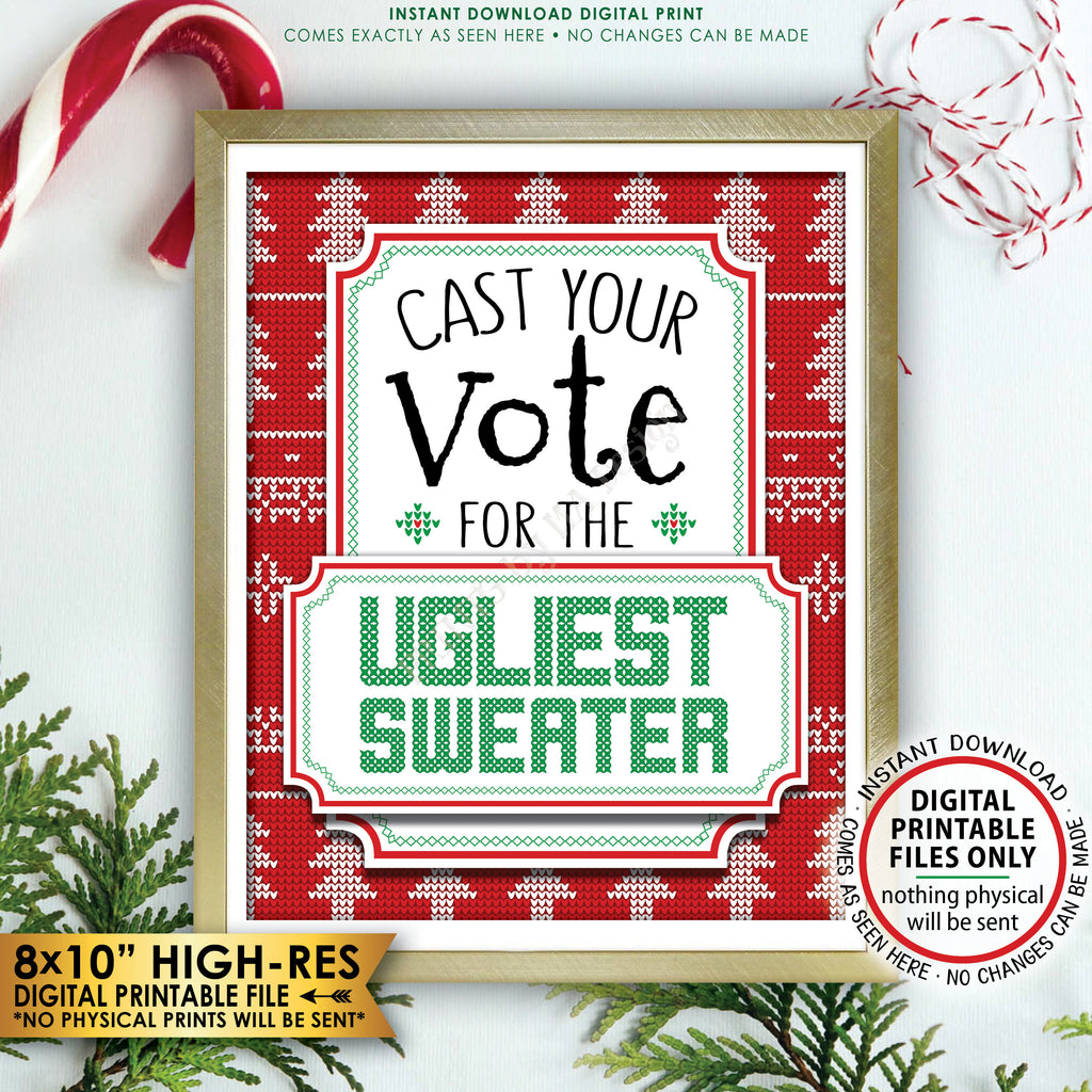 Ugly Christmas Sweater Voting Sign, Vote for the Ugliest Sweater Party Sign, Tacky Sweater Party, Instant Download PRINTABLE 8x10" Voting Sign - PRINTSbyMAdesign